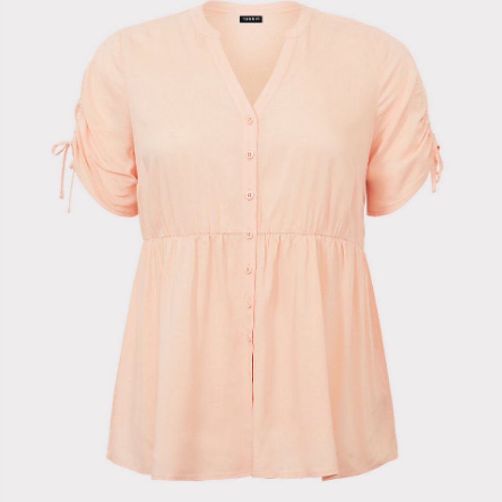 TORRID 5X peach pink challis tie sleeve babydoll